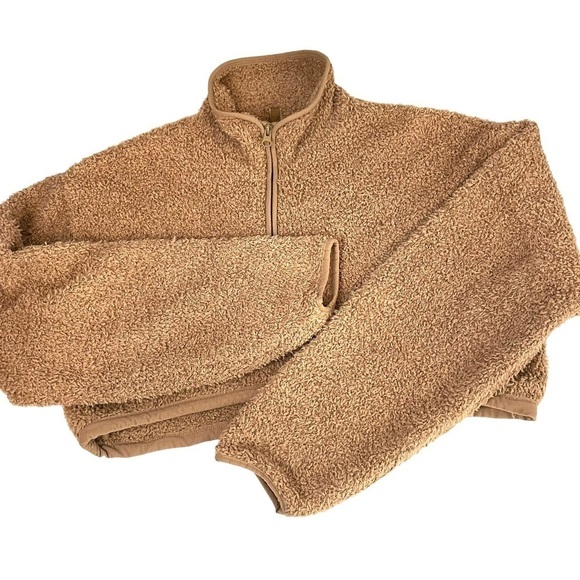 Skims Cozy Knit Teddy Cropped Pullover Camel S/M - Picture 13 of 15